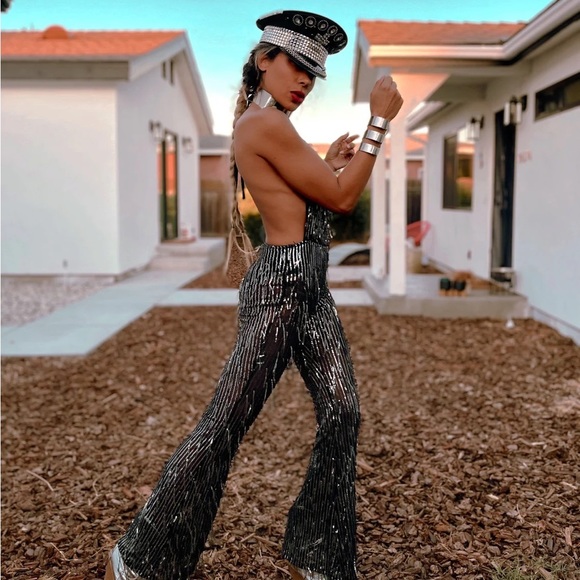 Disco Western Sequin fringe bridal festival jumpsuit. - Picture 5 of 11